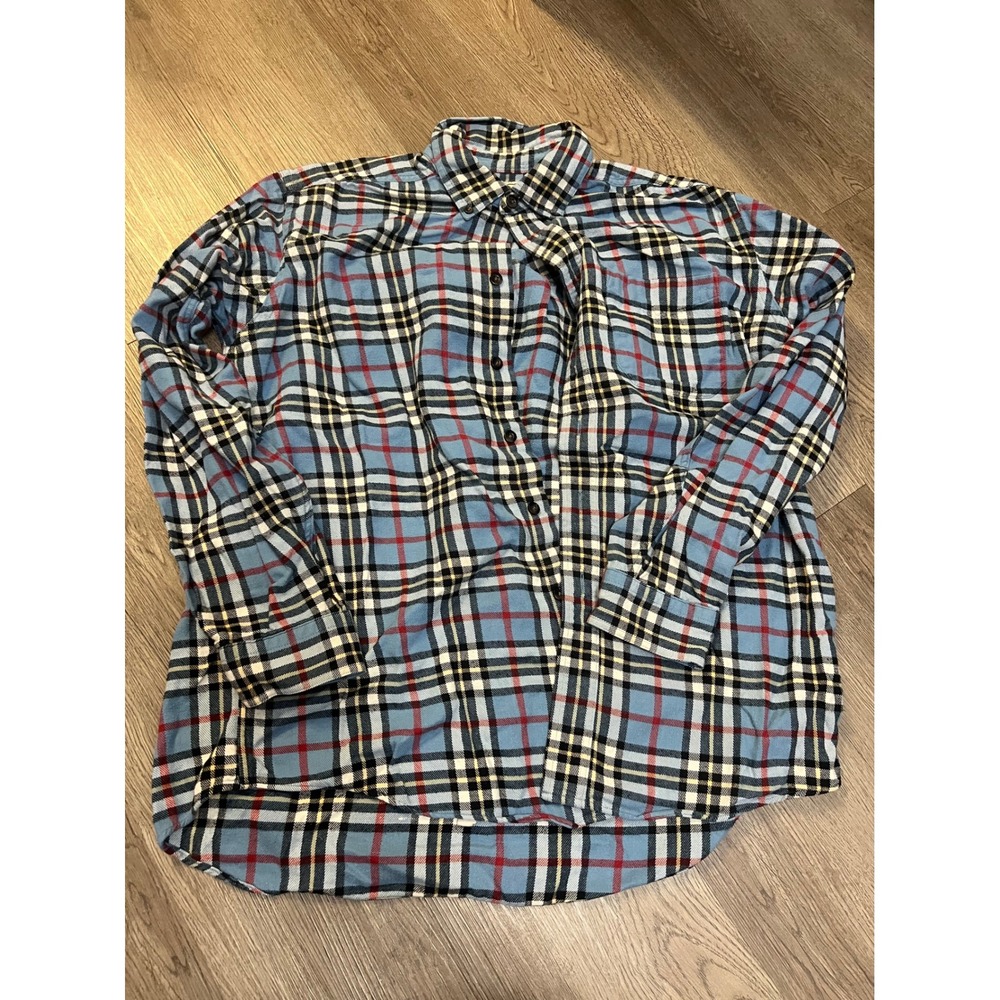 LL Bean Mens Large Regular Plaid Flannel Button Down Shirt Blue Red 0BHF4